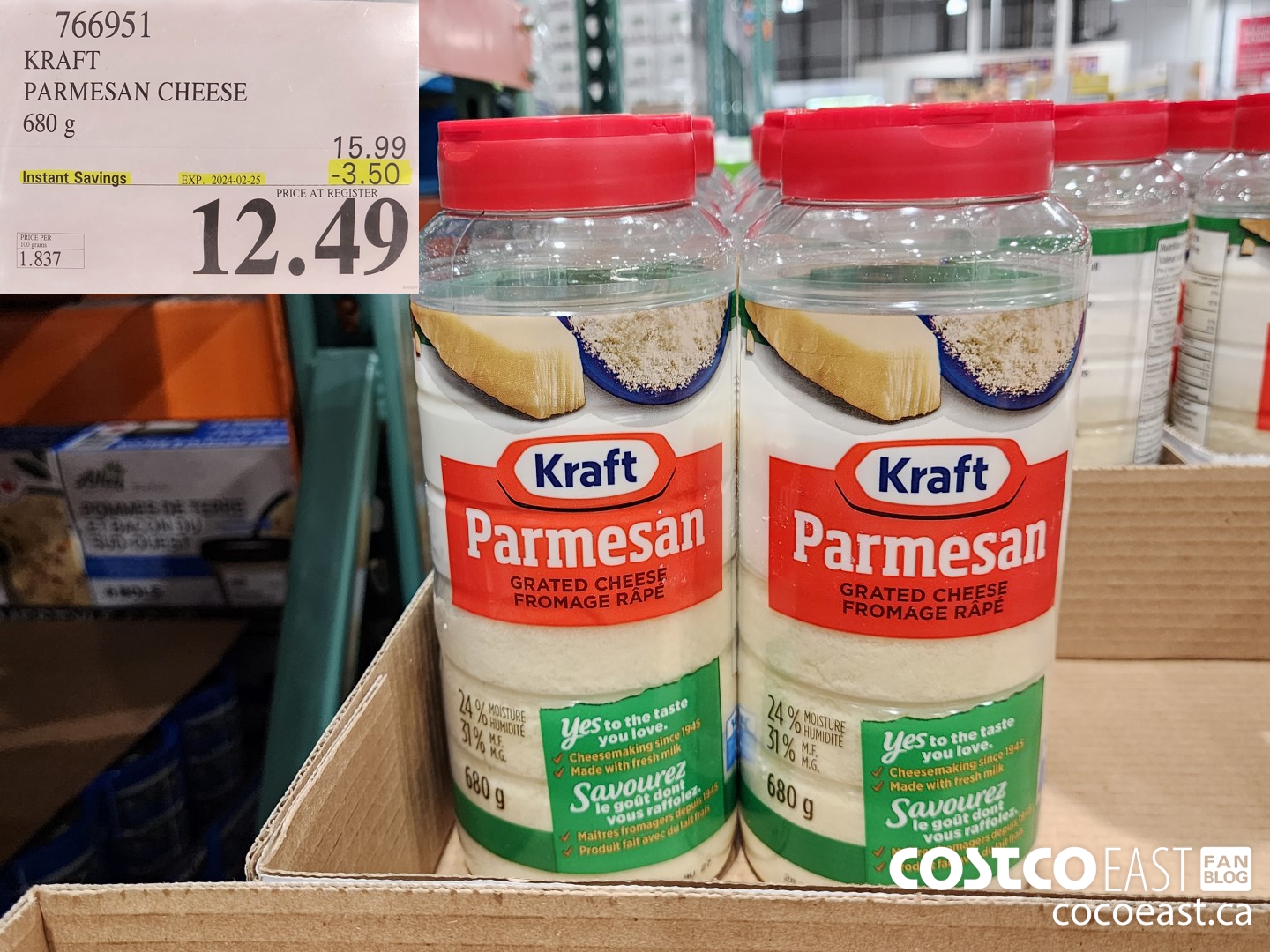 766951 KRAFT PARMESAN CHEESE 680 G ($3.50 INSTANT SAVINGS EXPIRES ON 2024-02-25) $12.49