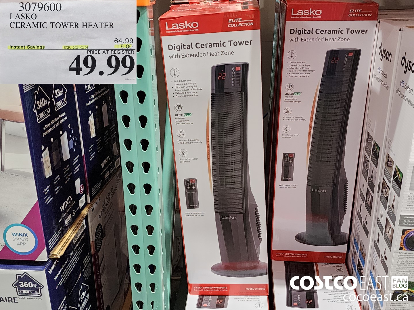 3079600 LASKO CERAMIC TOWER HEATER ($15.00 INSTANT SAVINGS EXPIRES ON 2024-02-04) $49.99