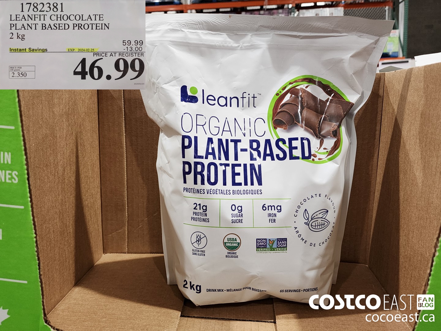 1782381 LEANFIT CHOCOLATE PLANT BASED PROTEIN 2 KG ($13.00 INSTANT SAVINGS EXPIRES ON 2024-02-25) $46.99