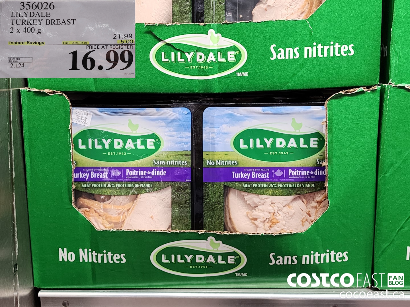 356026 LILYDALE TURKEY BREAST 2 x 400 g ($5.00 INSTANT SAVINGS EXPIRES ON 2024-02-04) $16.99
