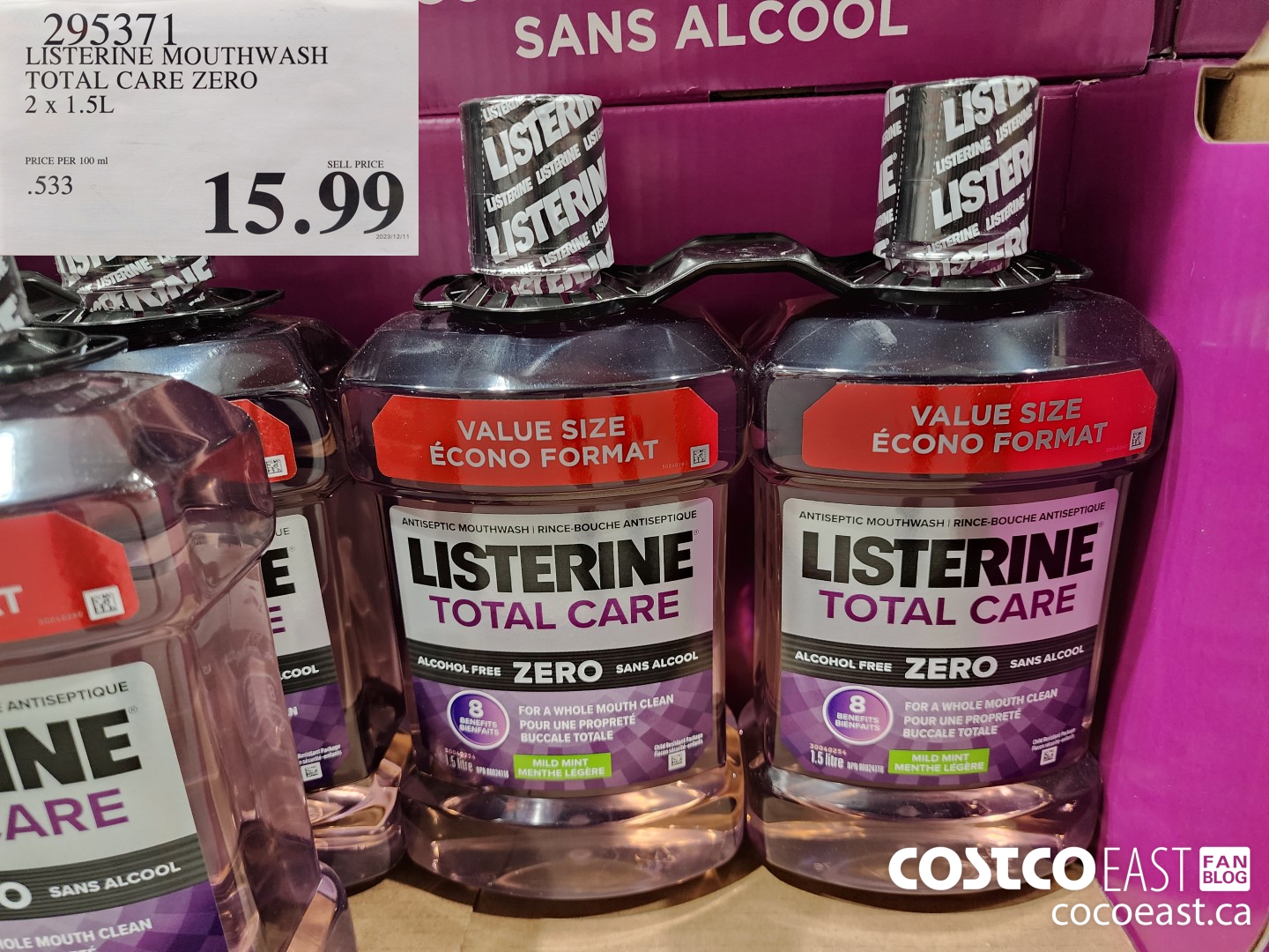 295371 LISTERINE MOUTHWASH TOTAL CARE ZERO 2 X 1.5L $15.99