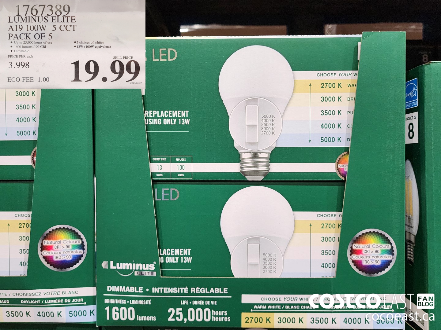 1767389 LUMINUS ELITE A19 100W 5 CCT PACK OF 5 $19.99