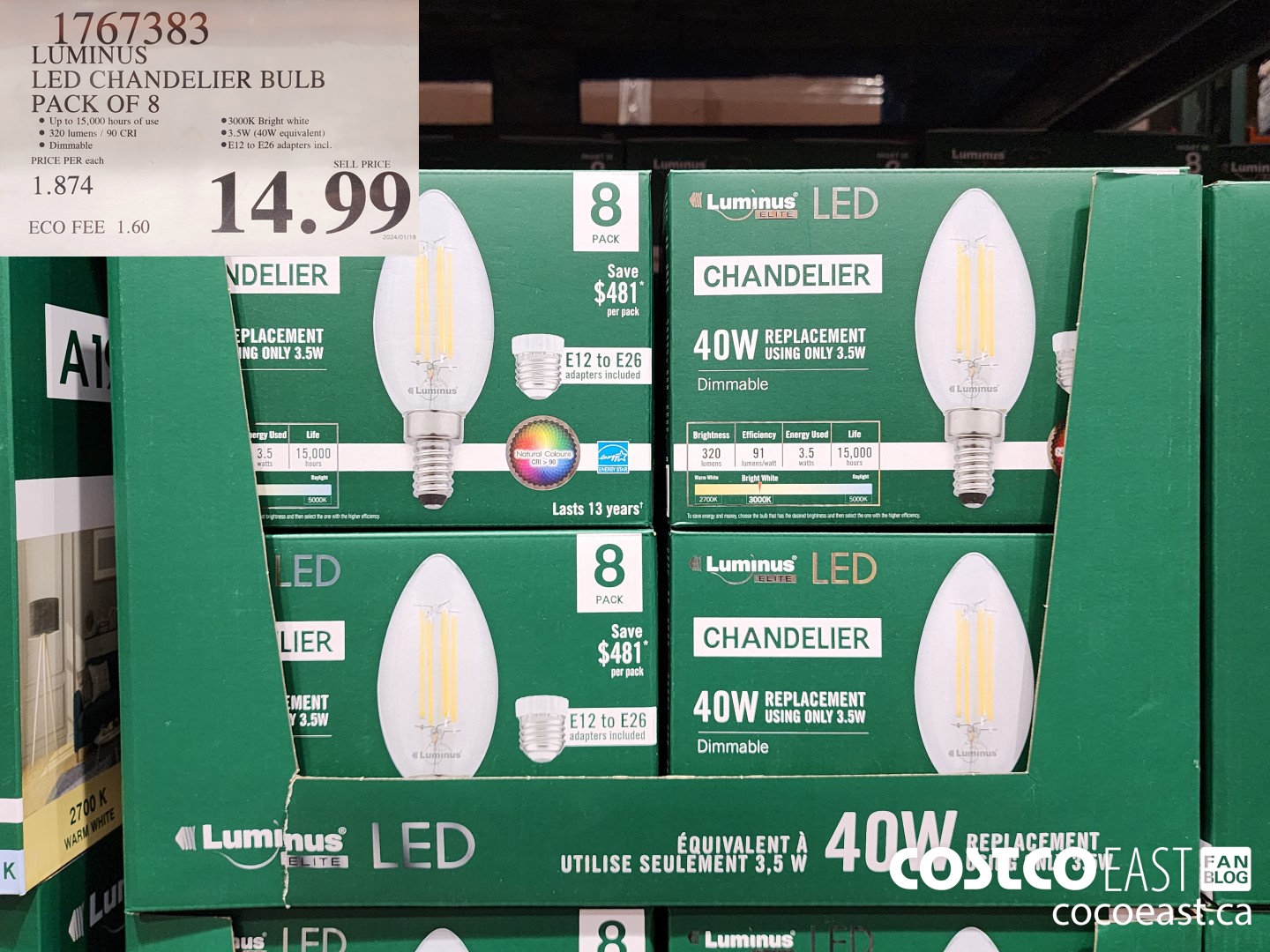 1767383 LUMINUS LED CHANDELIER BULB PACK OF 8 $14.99