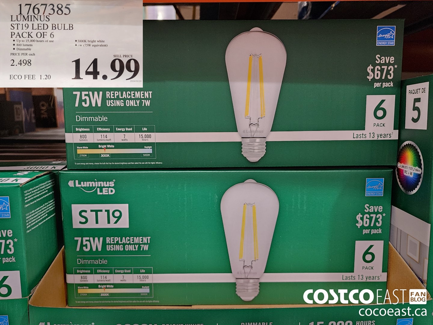 1767385 LUMINUS ST19 LED BULB PACK OF 6 $14.99
