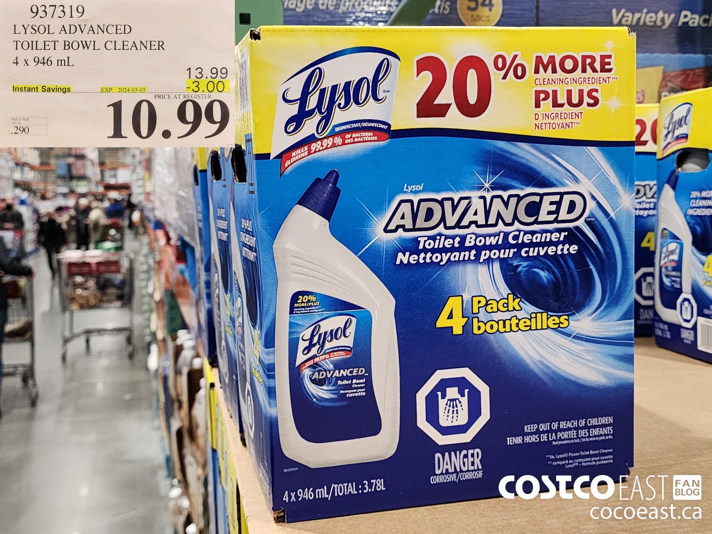 937319 LYSOL ADVANCED TOILET BOWL CLEANER 4 X 946 ML ($3.00 INSTANT SAVINGS EXPIRES ON 2024-03-03) $10.99
