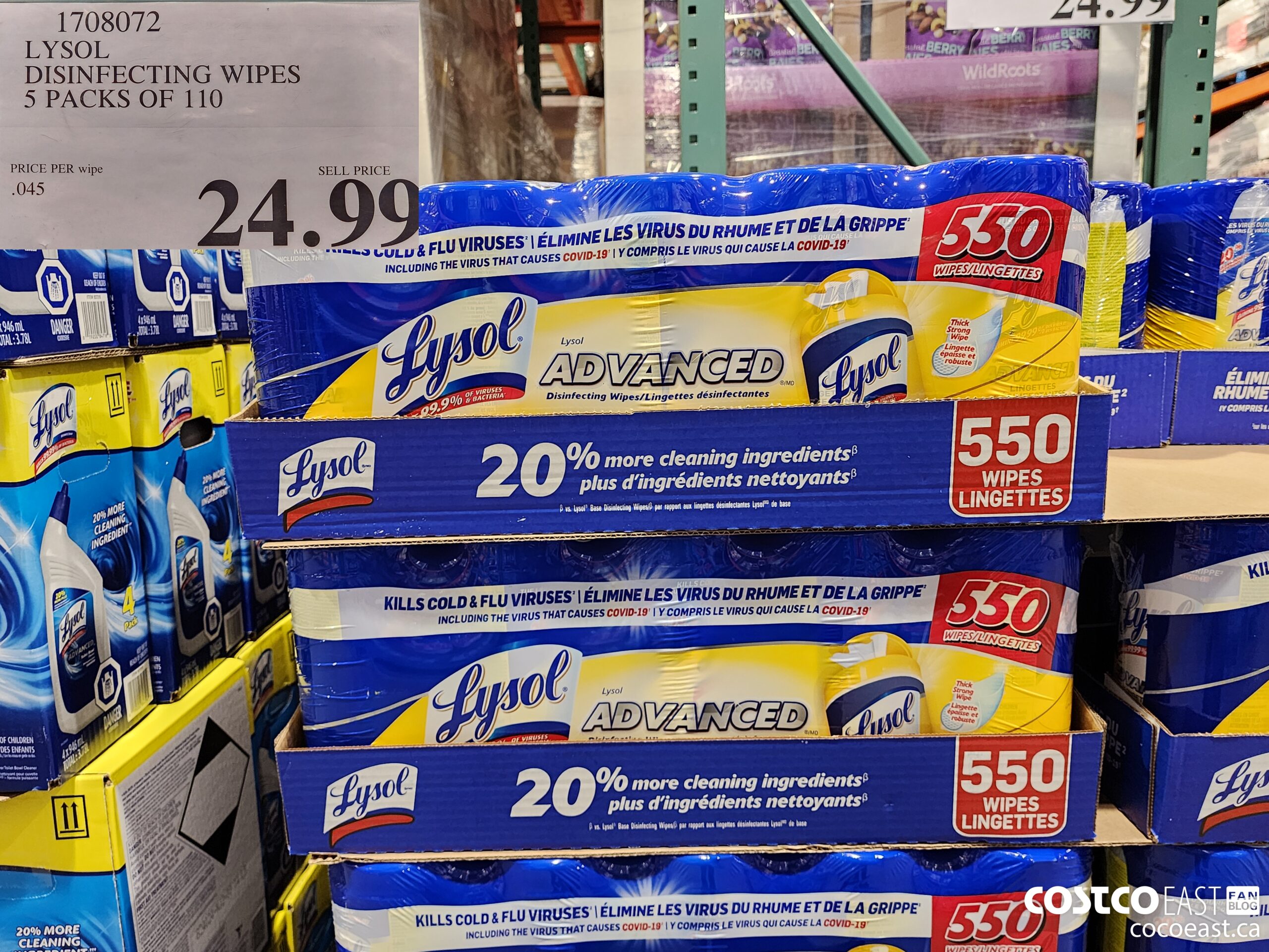 1708072 LYSOL DISINFECTING WIPES 5 PACKS OF 110 $24.99