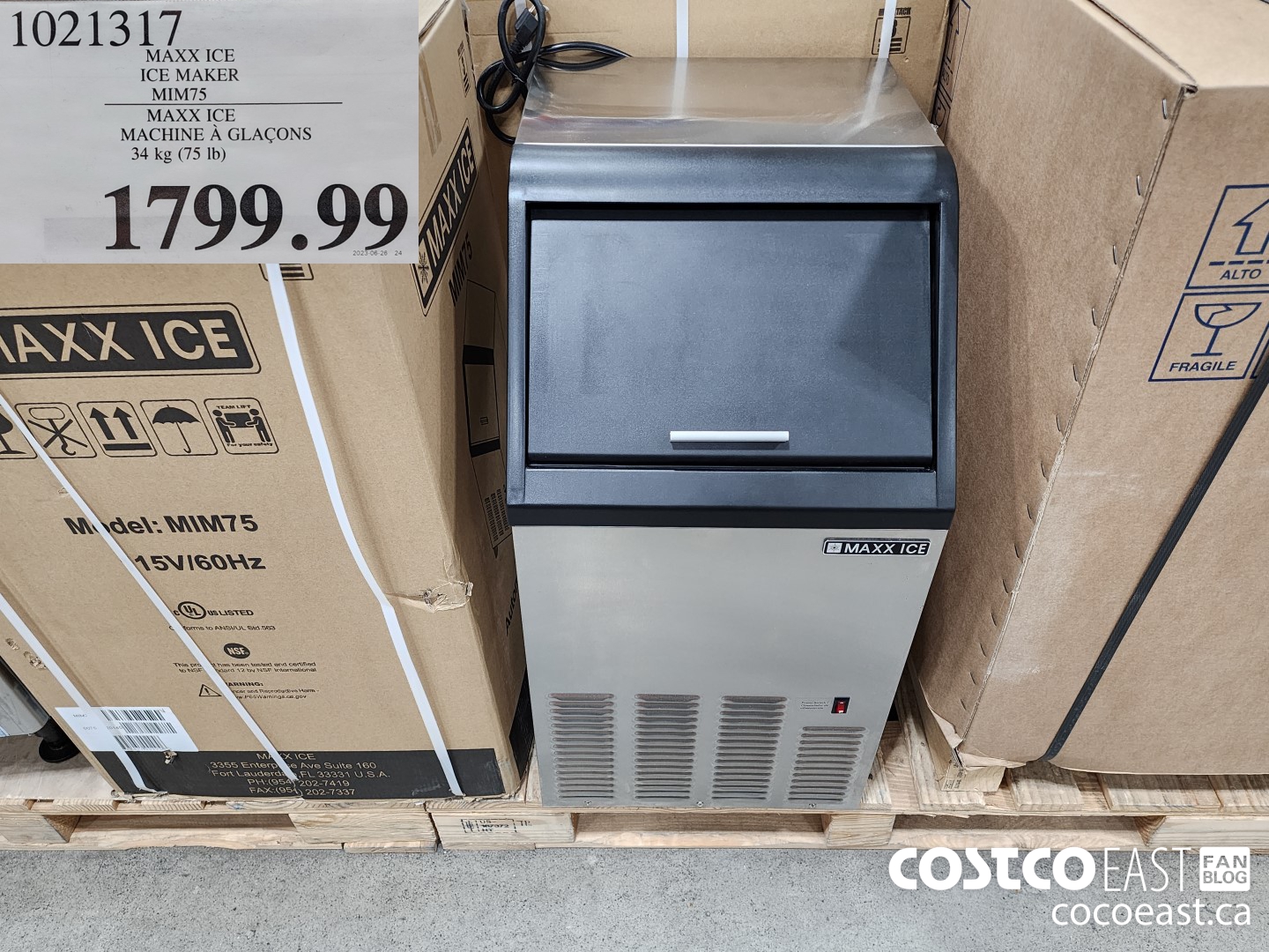 1021317 MAXX ICE ICE MAKER MIM75 34 kg (75 Ib) $1799.99