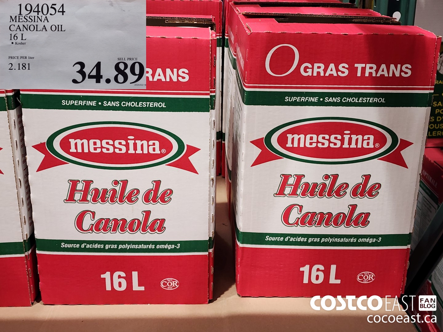 194054 MESSINA CANOLA OIL 16 L $34.89