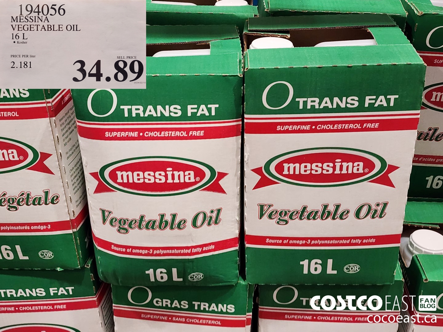 194056 MESSINA VEGETABLE OIL 16 L $34.89