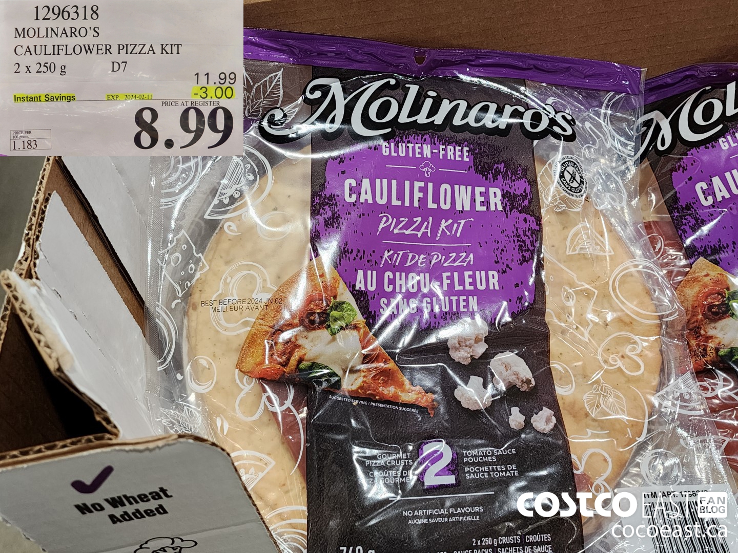 1296318 MOLINARO'S CAULIFLOWER PIZZA KIT 2 X 250 g ($3.00 INSTANT SAVINGS EXPIRES ON 2024-02-11) $8.99