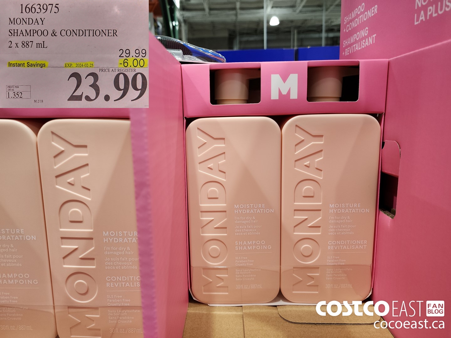 1663975 MONDAY SHAMPOO & CONDITIONER 2 x 887 mL ($6.00 INSTANT SAVINGS EXPIRES ON 2024-02-25) $23.99