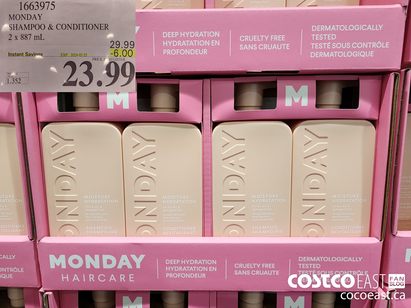 1663975 MONDAY SHAMPOO & CONDITIONER 2 x 887 mL ($6.00 INSTANT SAVINGS EXPIRES ON 2024-02-25) $23.99