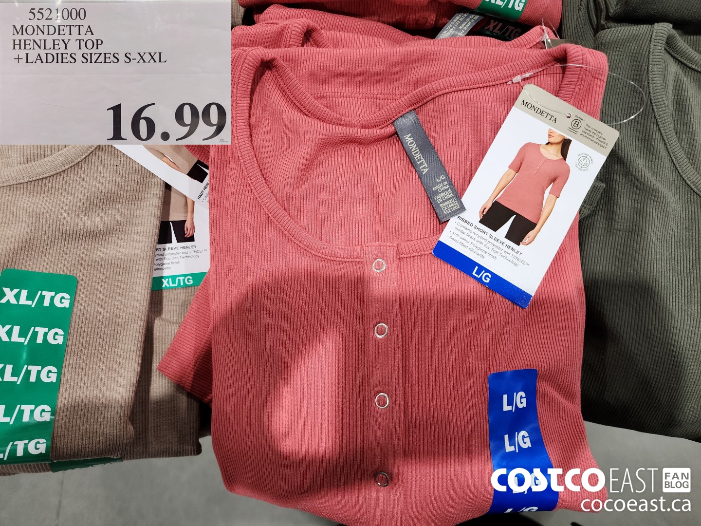 5521000 MONDETTA HENLEY TOP + LADIES SIZES S-XXL $16.99