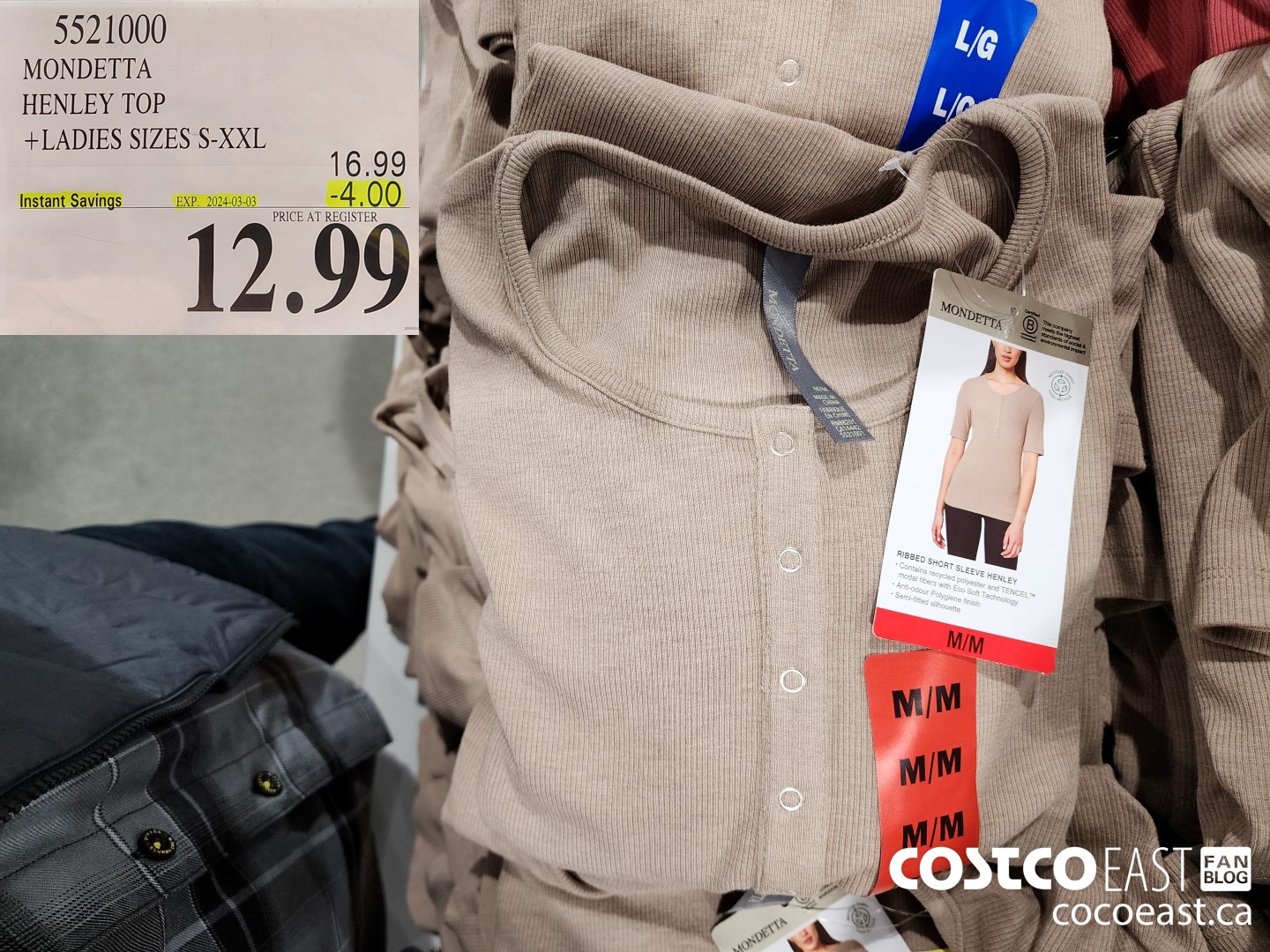 5521000 MONDETTA HENLEY TOP + LADIES SIZES S-XXL ($4.00 INSTANT SAVINGS EXPIRES ON 2024-03-03) $12.99