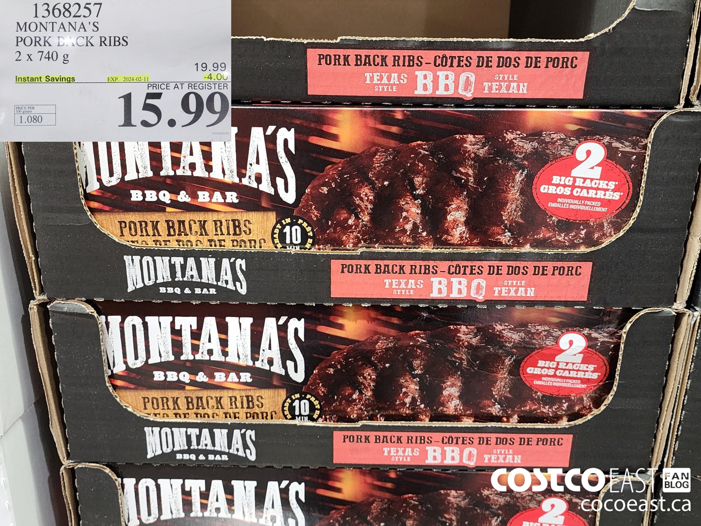 1368257 MONTANA'S PORK BACK RIBS 2 X 740 G ($4.00 INSTANT SAVINGS EXPIRES ON 2024-02-11) $15.99