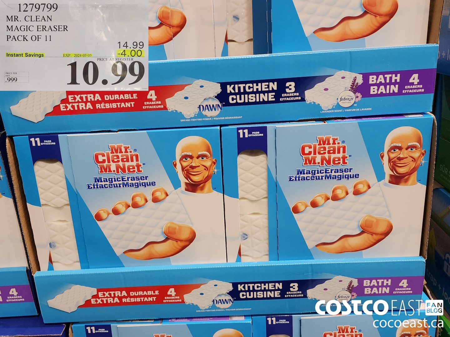 1279799 MR. CLEAN MAGIC ERASER PACK OF 11 ($4.00 INSTANT SAVINGS EXPIRES ON 2024-03-03) $10.99