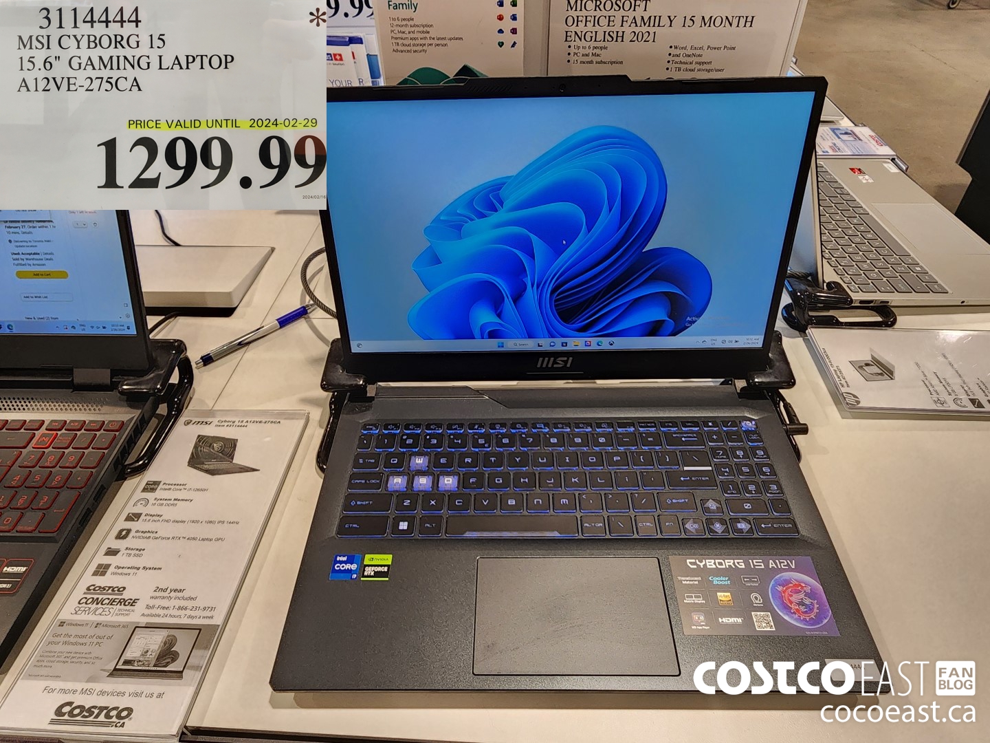 3114444 MSI CYBORG 15 15.6' GAMING LAPTOP A12VE-275CA $1299.99