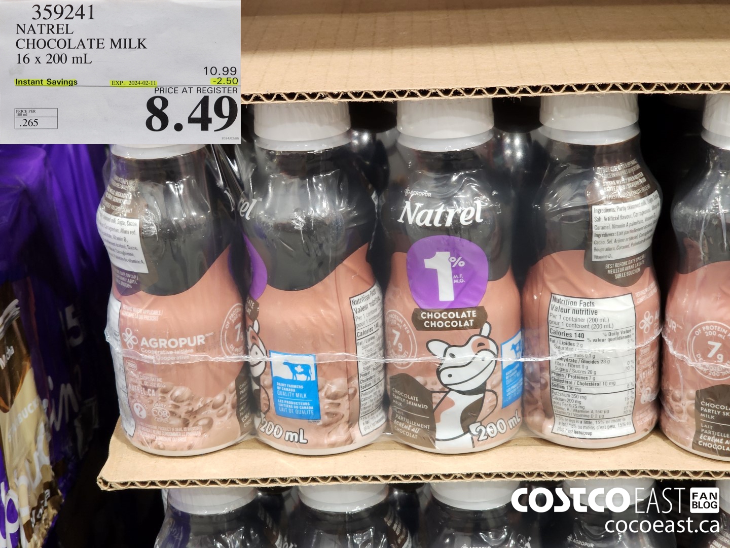 359241 NATREL CHOCOLATE MILK 16 x 200 mL ($2.50 INSTANT SAVINGS EXPIRES ON 2024-02-11) $8.49