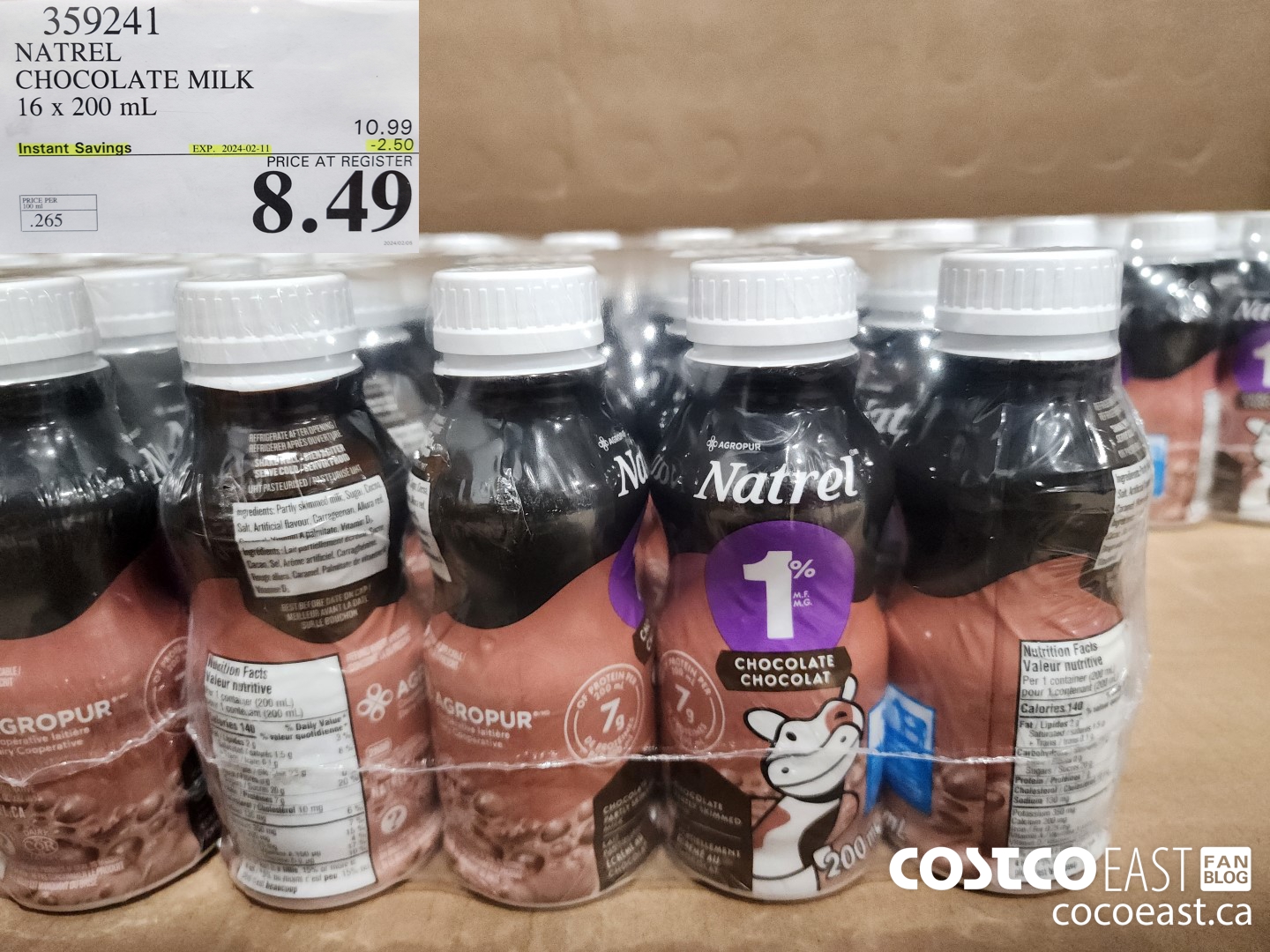 359241 NATREL CHOCOLATE MILK 16 x 200 mL ($2.50 INSTANT SAVINGS EXPIRES ON 2024-02-11) $8.49