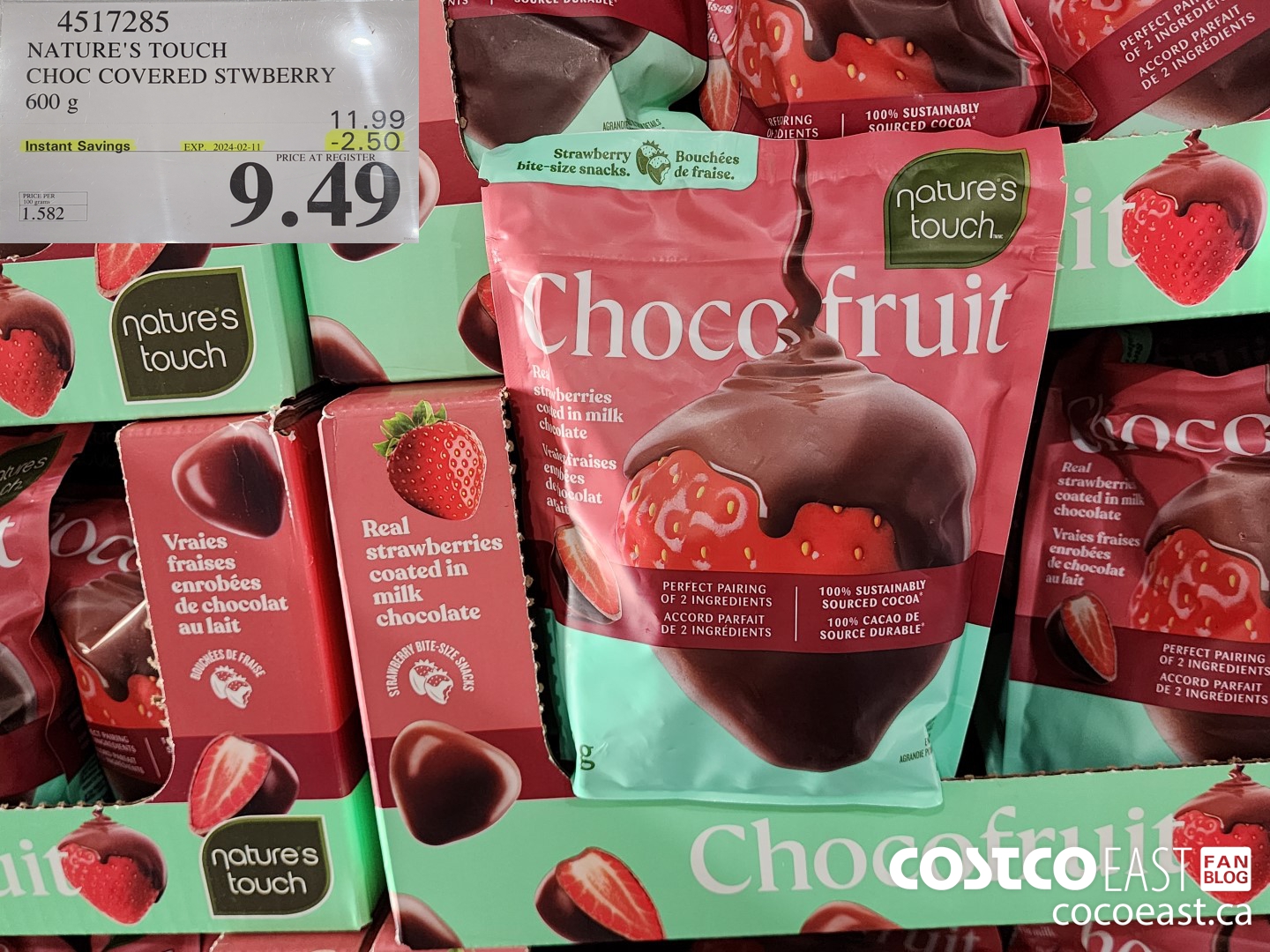 4517285 NATURE'S TOUCH CHOC COVERED STRAWBERRY 600 g ($2.50 INSTANT SAVINGS EXPIRES ON 2024-02-11) $9.49