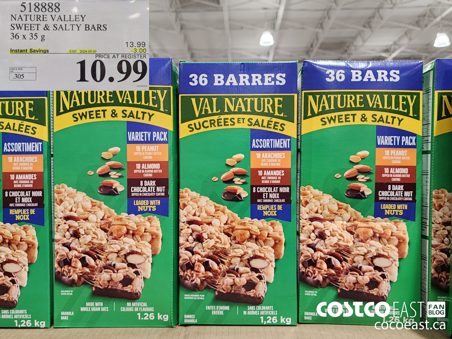 518888 NATURE VALLEY SWEET & SALTY BARS 36 X 35G ($3.00 INSTANT SAVINGS EXPIRES ON 2024-03-03) $10.99
