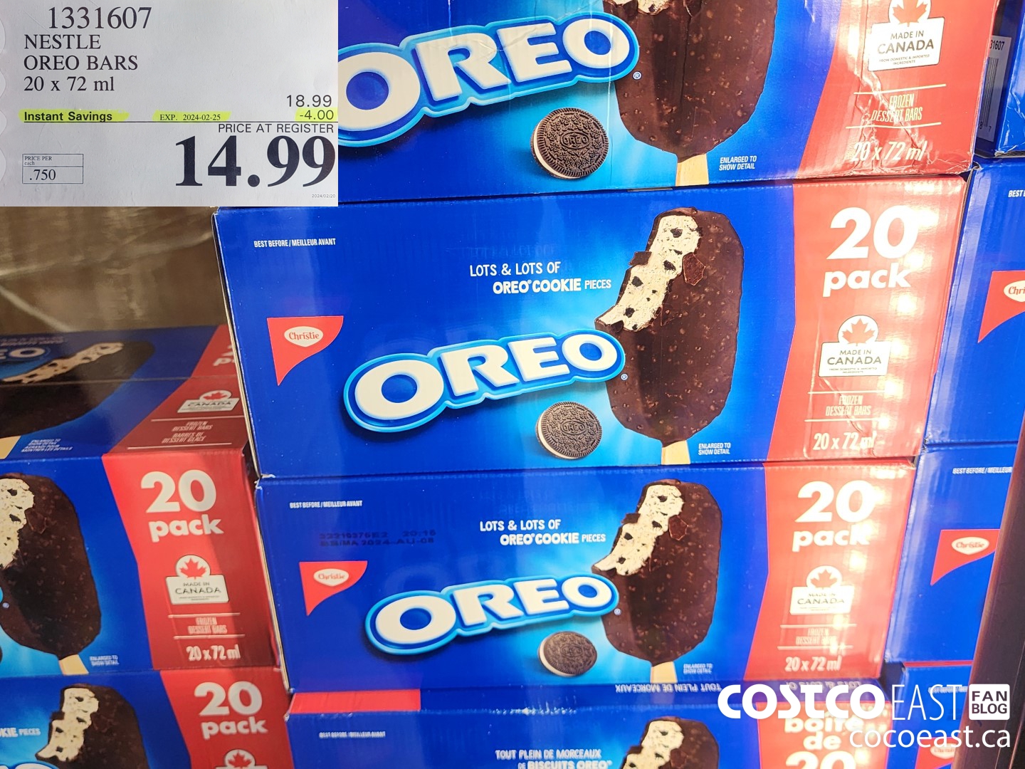 1331607 NESTLE OREO BARS 20 x 72 ml ($4.00 INSTANT SAVINGS EXPIRES ON 2024-02-25) $14.99