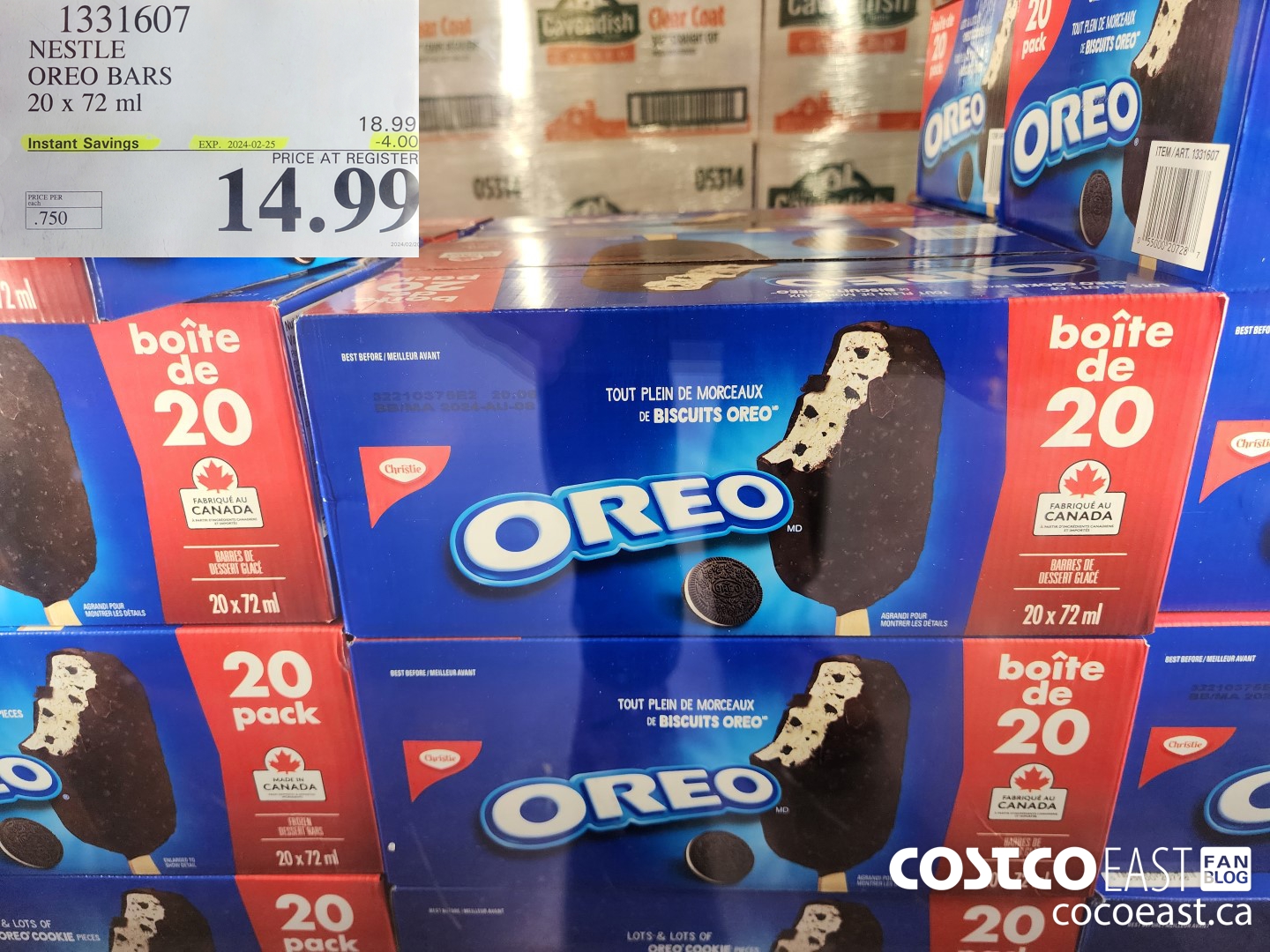 1331607 NESTLE OREO BARS 20 x 72 ml ($4.00 INSTANT SAVINGS EXPIRES ON 2024-02-25) $14.99