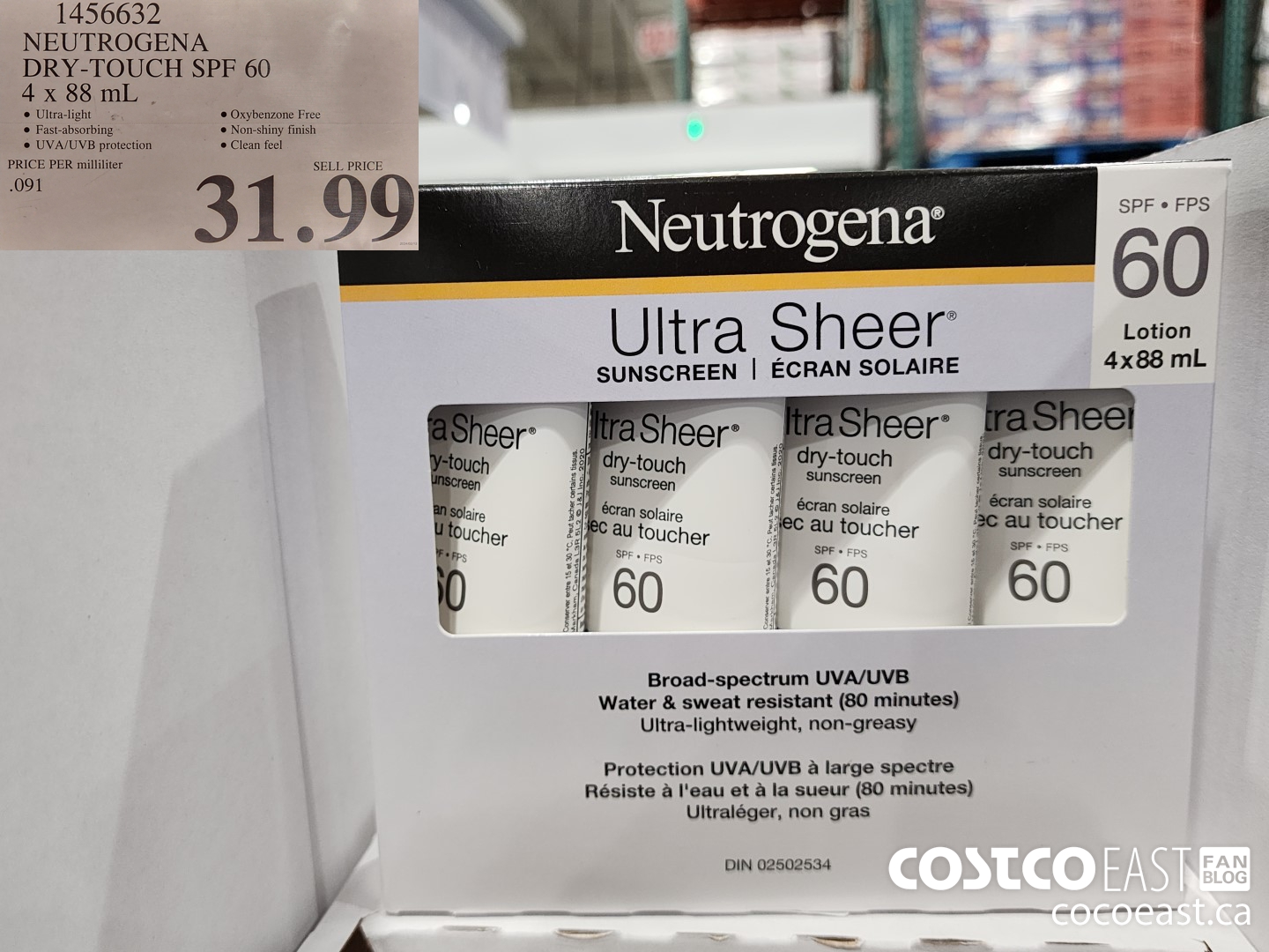1456632 NEUTROGENA ULTRA SHEER SPF 60 OXY-FREE 4x 88 mL $31.99