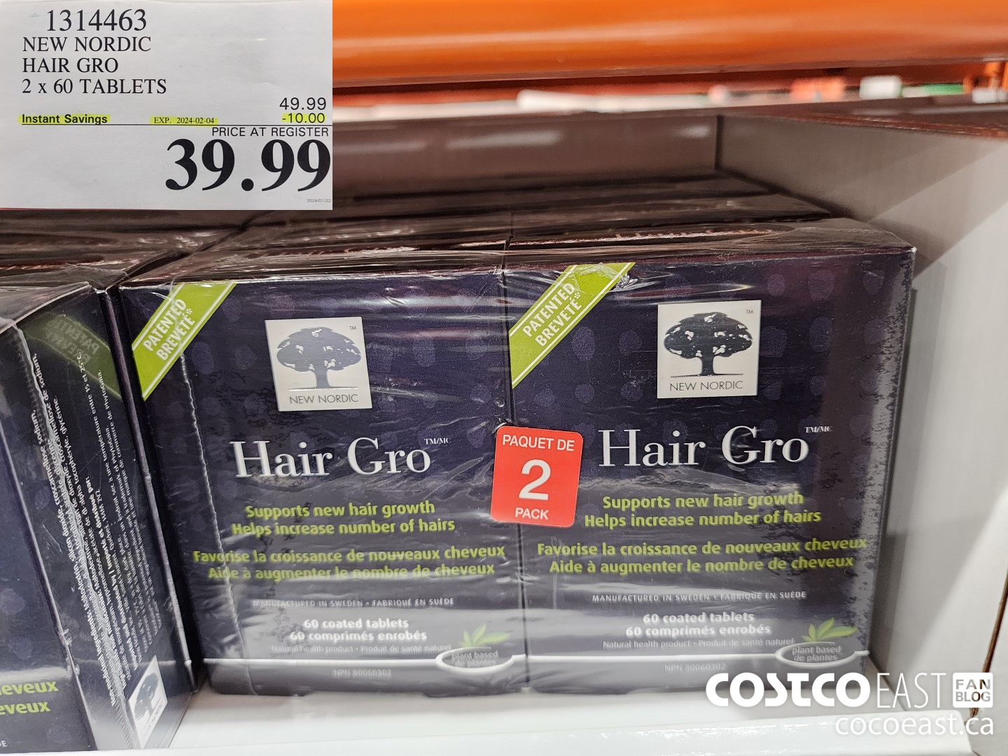 1314463 NEW NORDIC HAIR GRO 2 x 60 TABLETS ($10.00 INSTANT SAVINGS EXPIRES ON 2024-02-04) $39.99