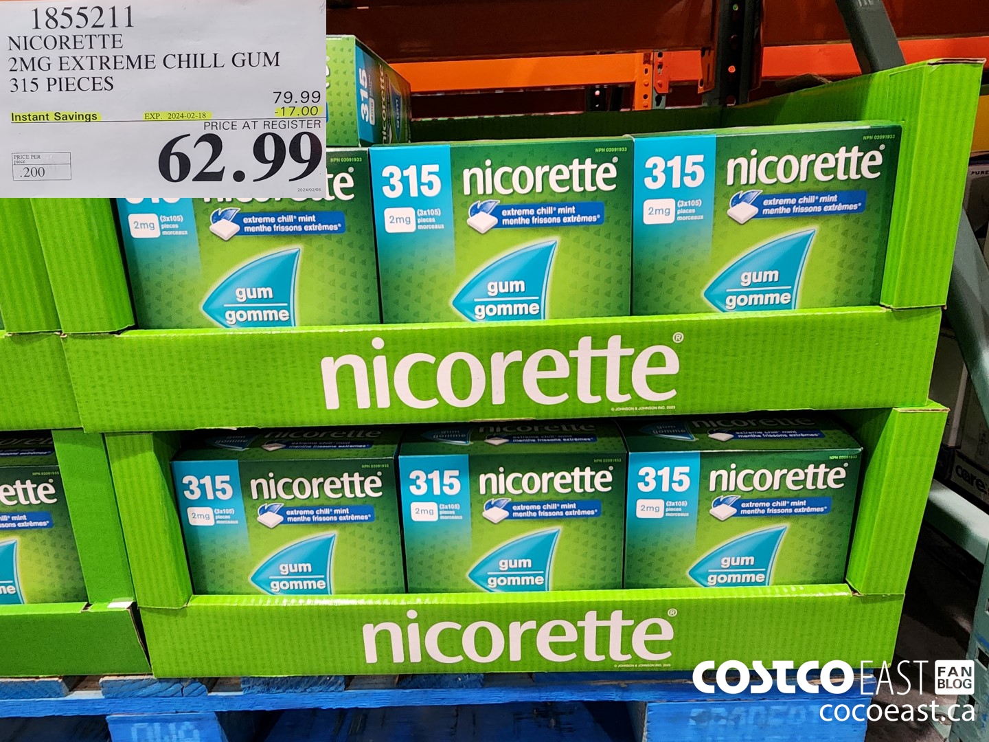 1855211 NICORETTE 2MG EXTREME CHILL GUM 315 PIECES ($17.00 INSTANT SAVINGS EXPIRES ON 2024-02-18) $62.99