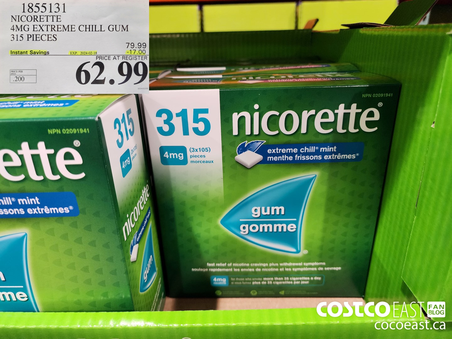 1855131 NICORETTE 4MG EXTREME CHILL GUM 315 PIECES ($17.00 INSTANT SAVINGS EXPIRES ON 2024-02-18) $62.99