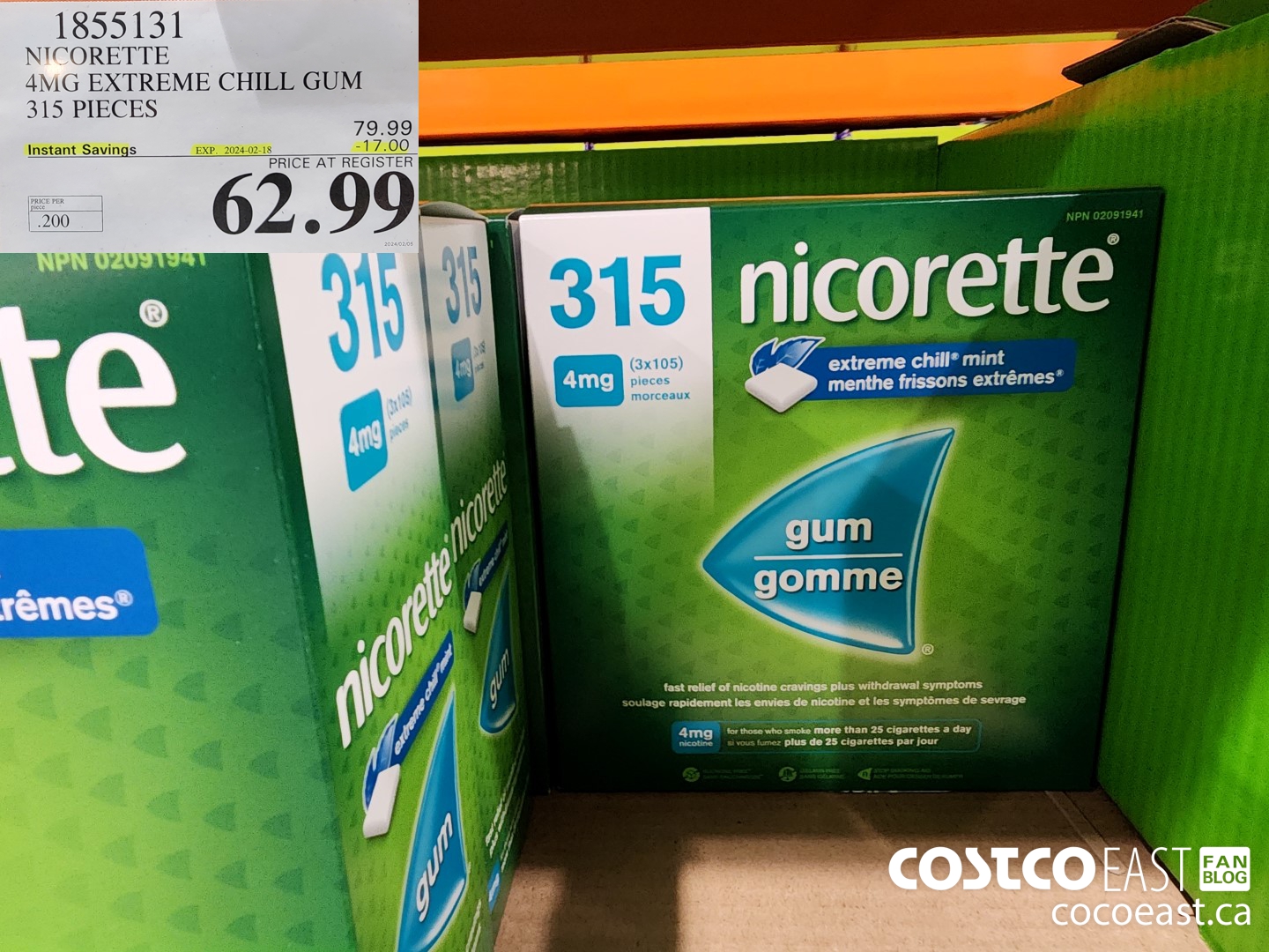 1855131 NICORETTE 4MG EXTREME CHILL GUM 315 PIECES ($17.00 INSTANT SAVINGS EXPIRES ON 2024-02-18) $62.99