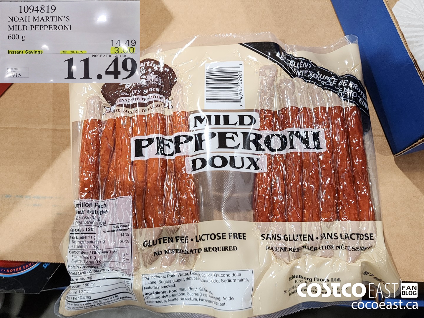 1094819 NOAH MARTIN'S MILD PEPPERONI 600 g ($3.00 INSTANT SAVINGS EXPIRES ON 2024-02-11) $11.49