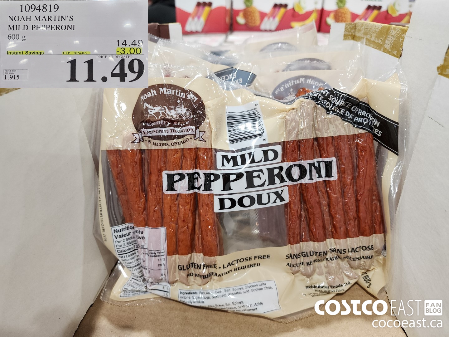 1094819 NOAH MARTIN'S MILD PEPPERONI 600 g ($3.00 INSTANT SAVINGS EXPIRES ON 2024-02-11) $11.49