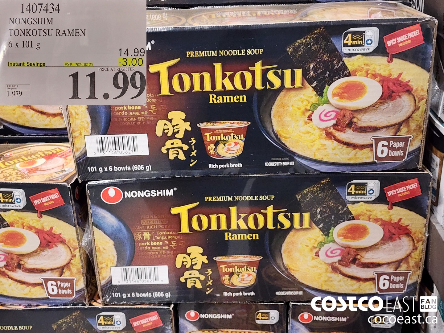 1407434 NONGSHIM TONKOTSU RAMEN 6 x 101 g ($3.00 INSTANT SAVINGS EXPIRES ON 2024-02-25) $11.99