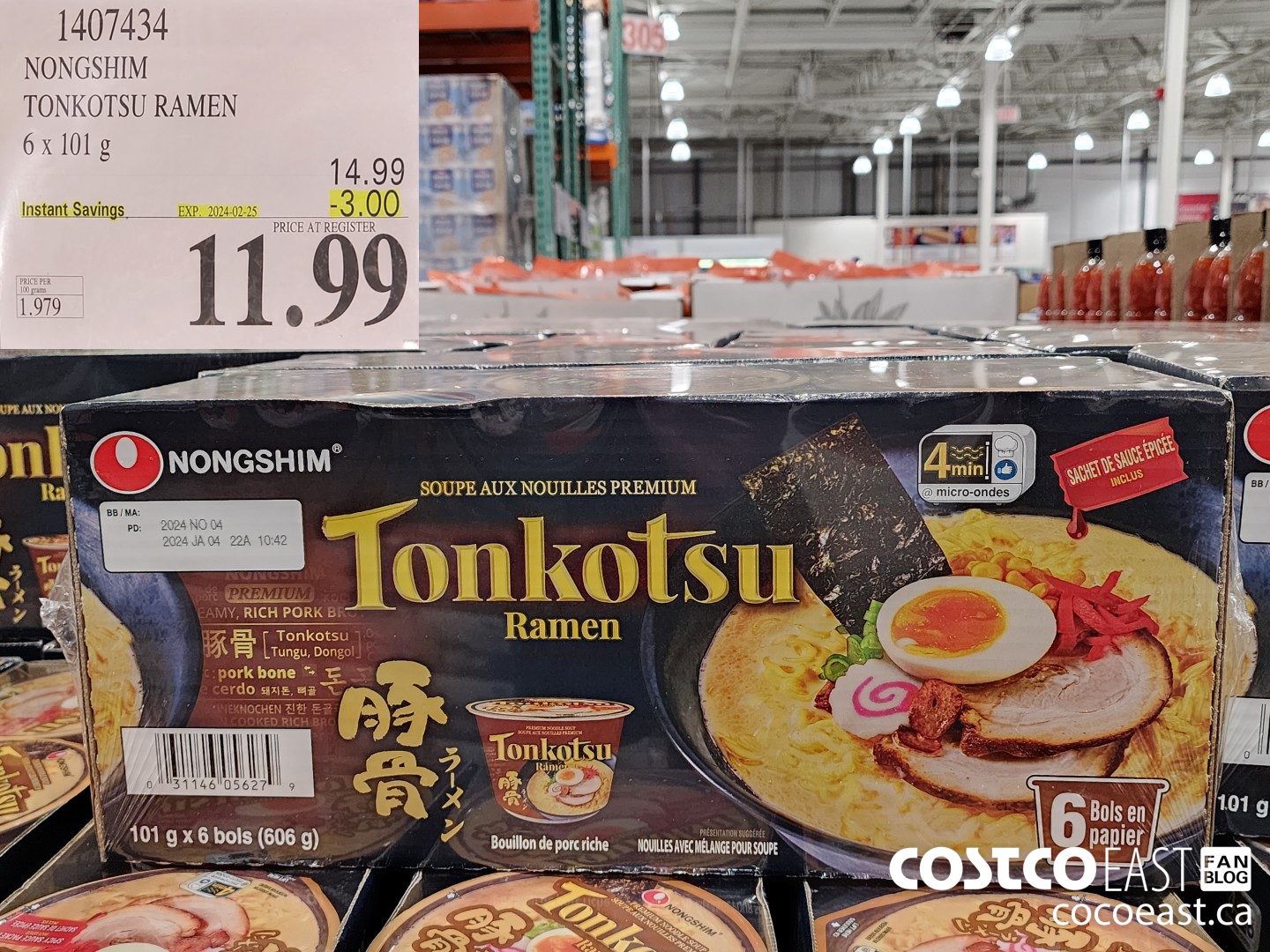 1407434 NONGSHIM TONKOTSU RAMEN 6 x 101 g ($3.00 INSTANT SAVINGS EXPIRES ON 2024-02-25) $11.99