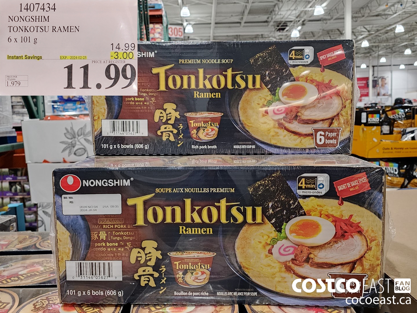 1407434 NONGSHIM TONKOTSU RAMEN 6 x 101 g ($3.00 INSTANT SAVINGS EXPIRES ON 2024-02-25) $11.99