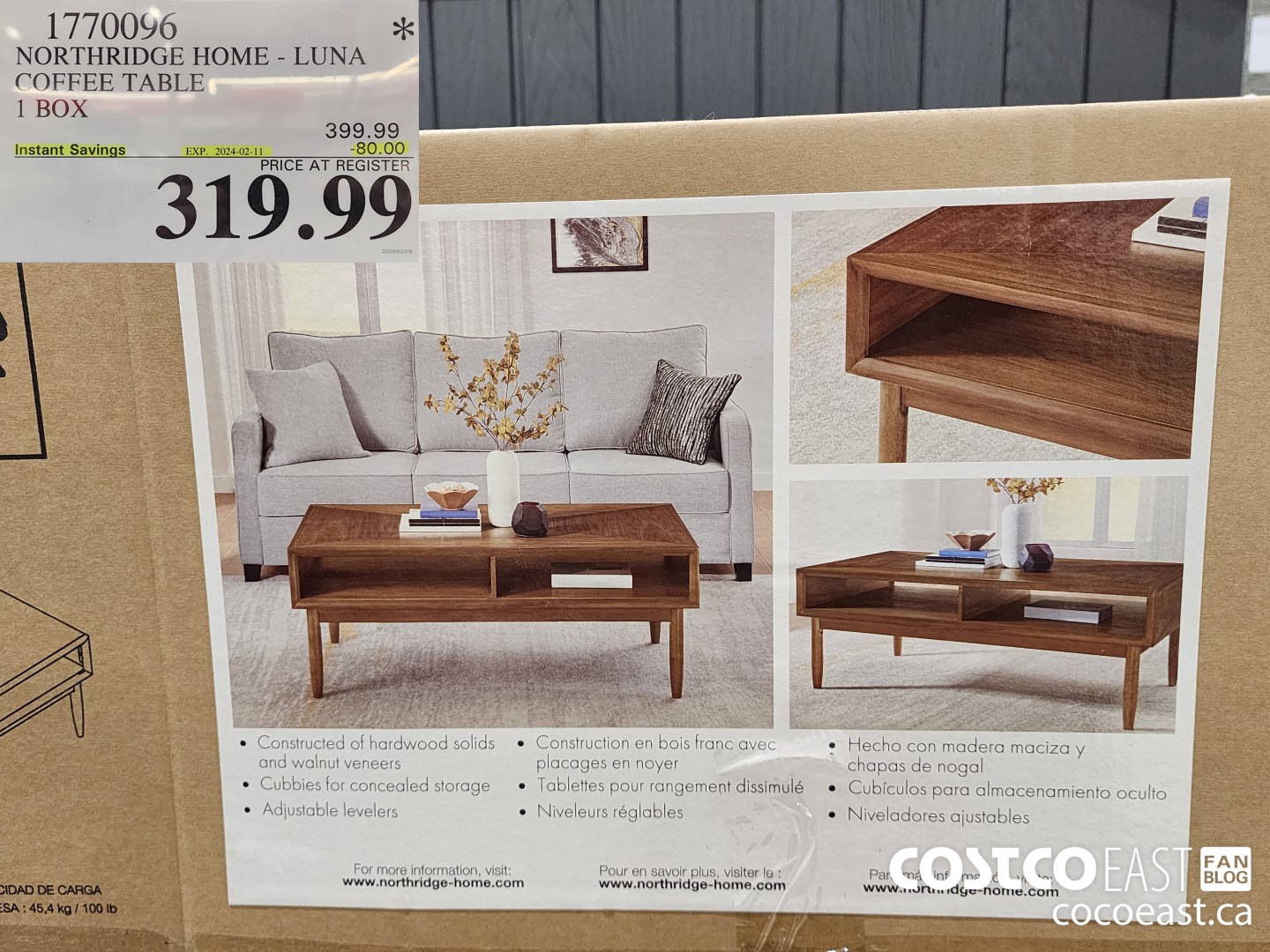 1770096 NORTHRIDGE HOME - LUNA COFFEE TABLE 1 BOX ($80.00 INSTANT SAVINGS EXPIRES ON 2024-02-11) $319.99