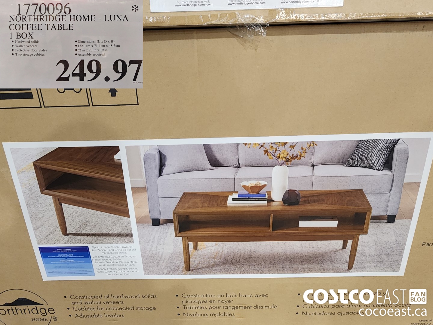 1770096 NORTHRIDGE HOME - LUNA COFFEE TABLE 1 BOX $249.97