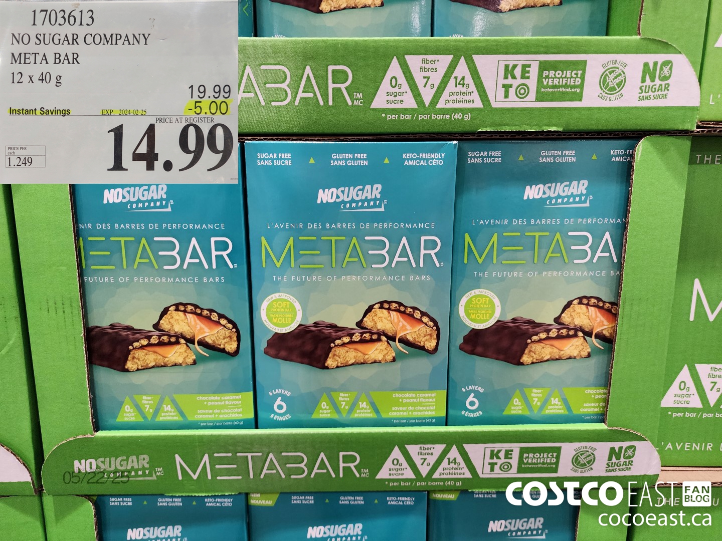 1703613 NO SUGAR COMPANY META BAR 12x 40 g ($5.00 INSTANT SAVINGS EXPIRES ON 2024-02-25) $14.99