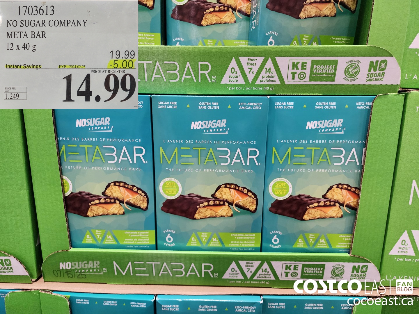 1703613 NO SUGAR COMPANY META BAR 12x 40 g ($5.00 INSTANT SAVINGS EXPIRES ON 2024-02-25) $14.99