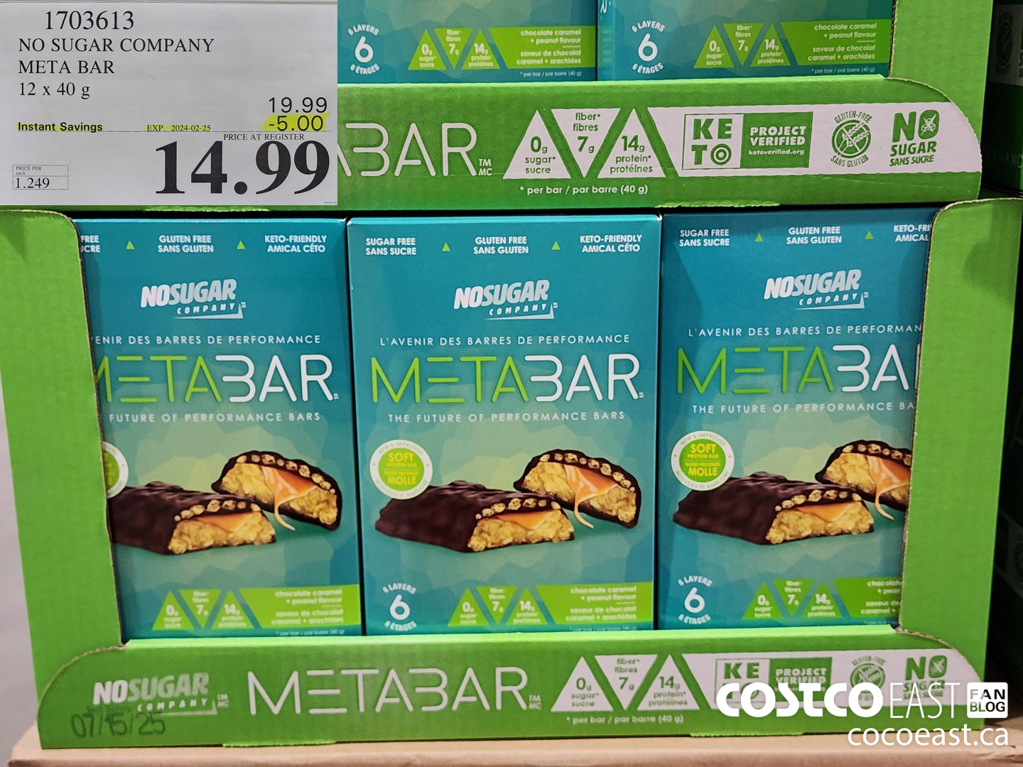 1703613 NO SUGAR COMPANY META BAR 12x 40 g ($5.00 INSTANT SAVINGS EXPIRES ON 2024-02-25) $14.99