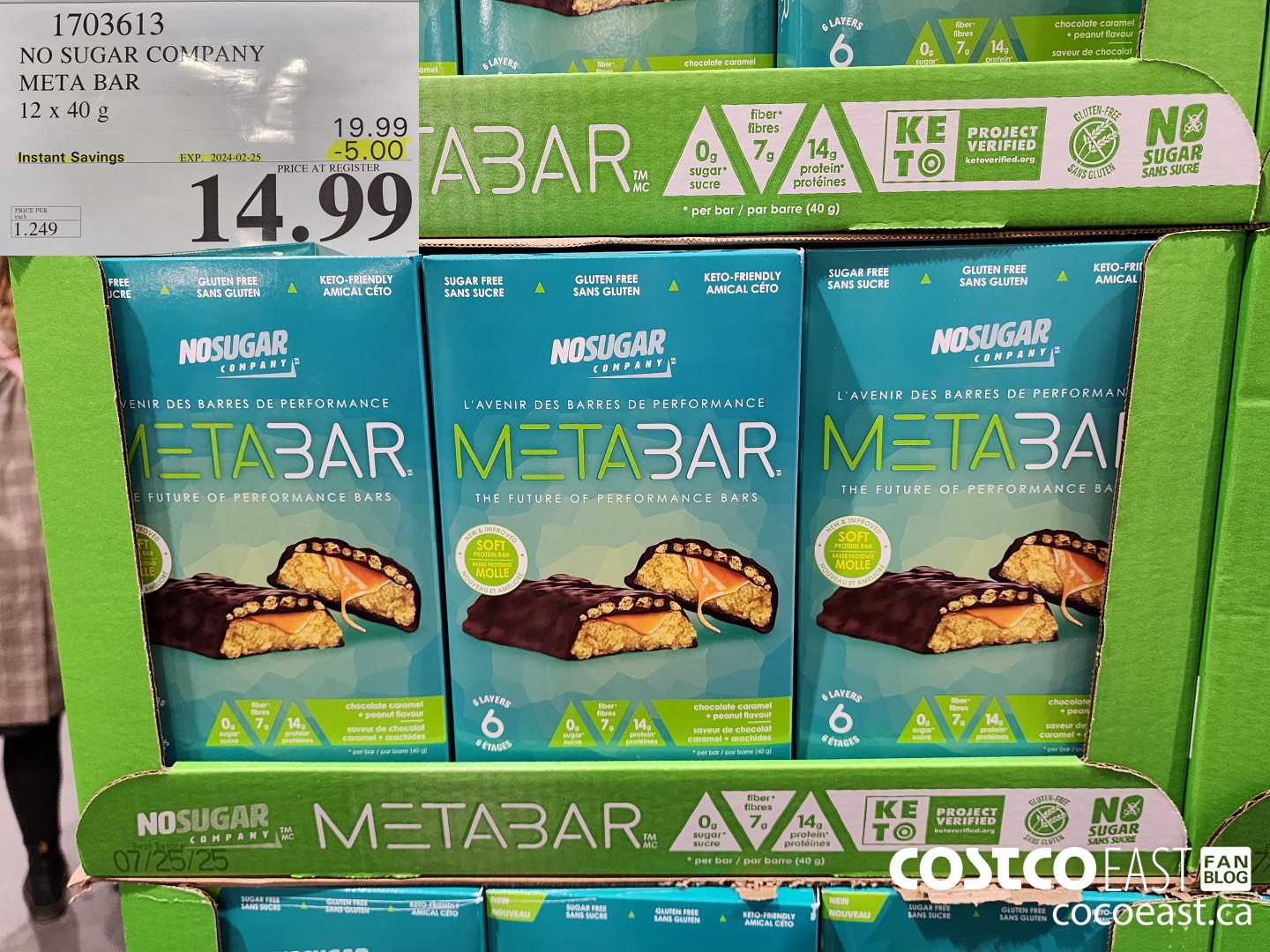 1703613 NO SUGAR COMPANY META BAR 12x 40 g ($5.00 INSTANT SAVINGS EXPIRES ON 2024-02-25) $14.99