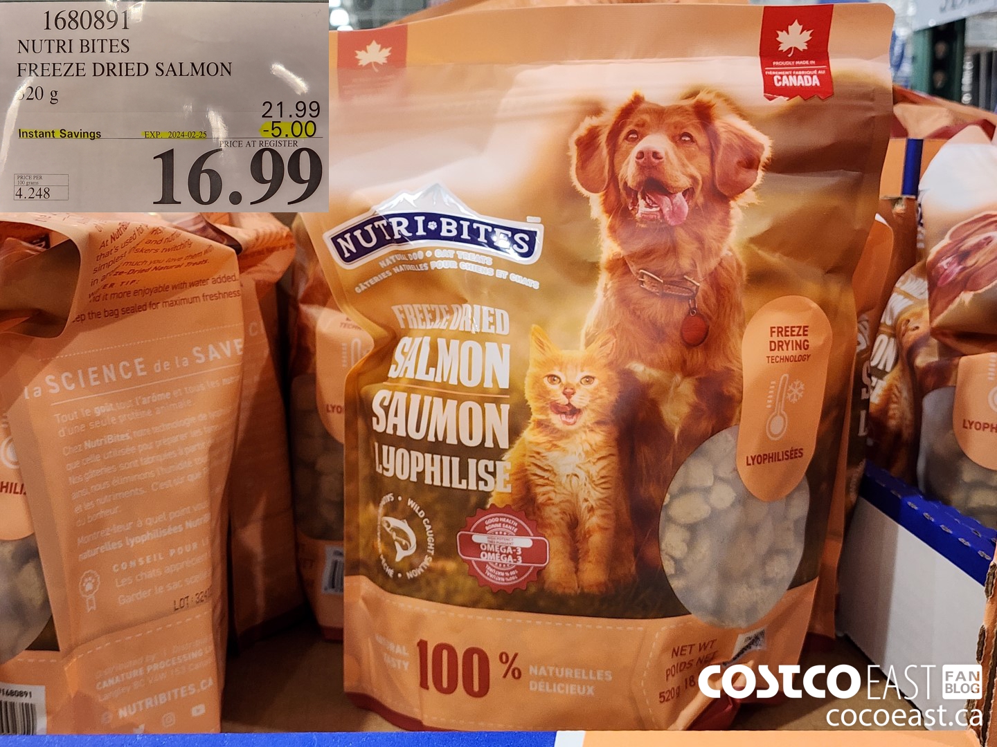 1680891 NUTRI BITES FREEZE DRIED SALMON 520 g ($5.00 INSTANT SAVINGS EXPIRES ON 2024-02-25) $16.99