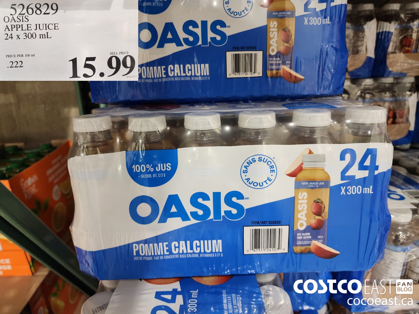 526829 OASIS APPLE JUICE 24 X 300 ML $15.99