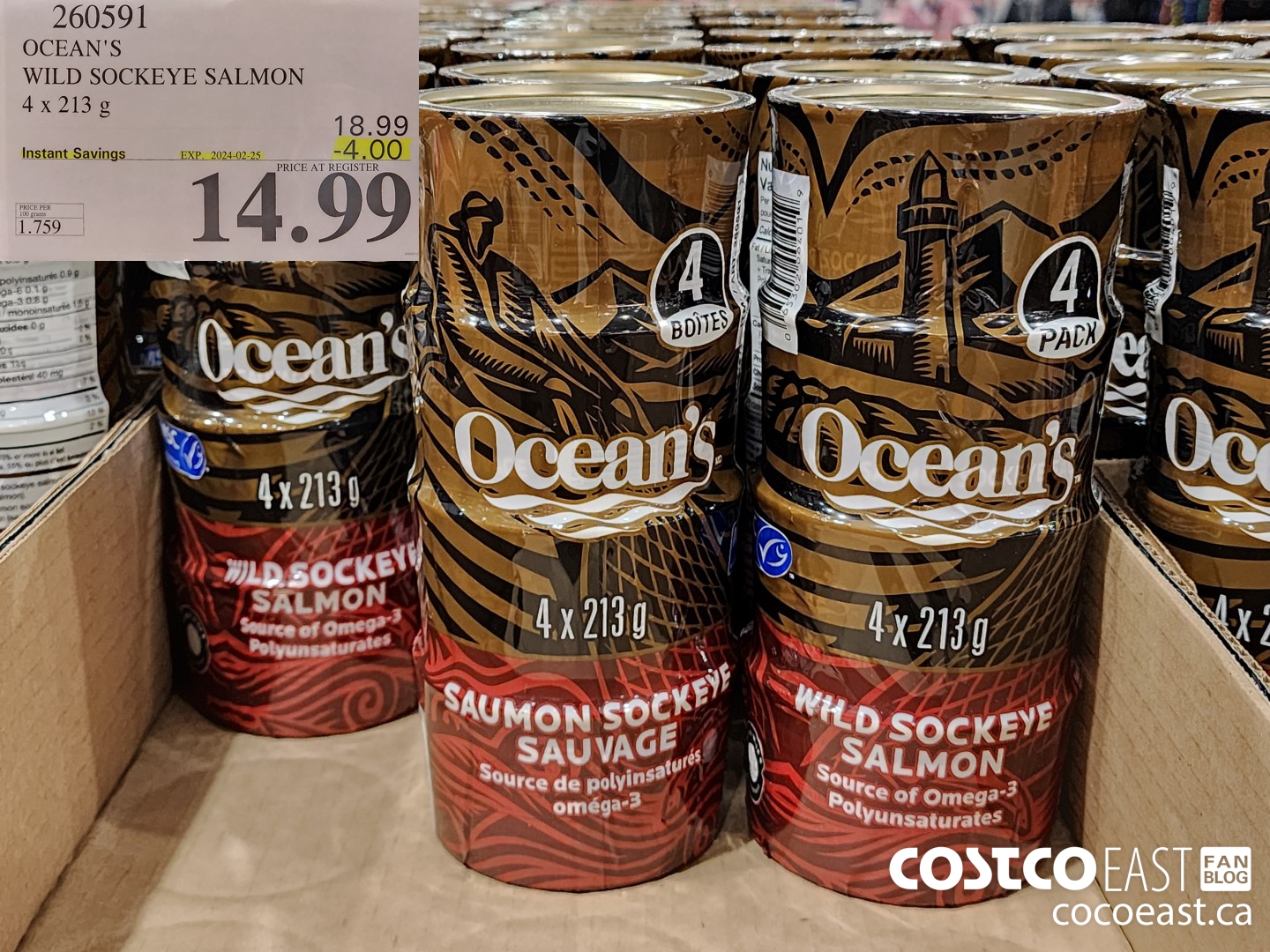 260591 OCEAN'S WILD SOCKEYE SALMON 4 x 213 G ($4.00 INSTANT SAVINGS EXPIRES ON 2024-02-25) $14.99