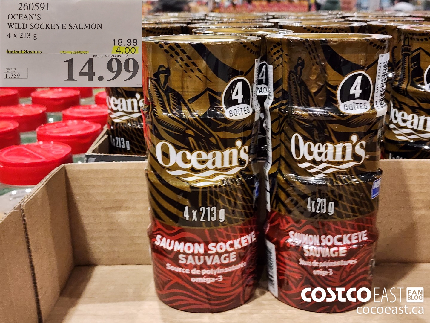 260591 OCEAN'S WILD SOCKEYE SALMON 4 x 213 G ($4.00 INSTANT SAVINGS EXPIRES ON 2024-02-25) $14.99