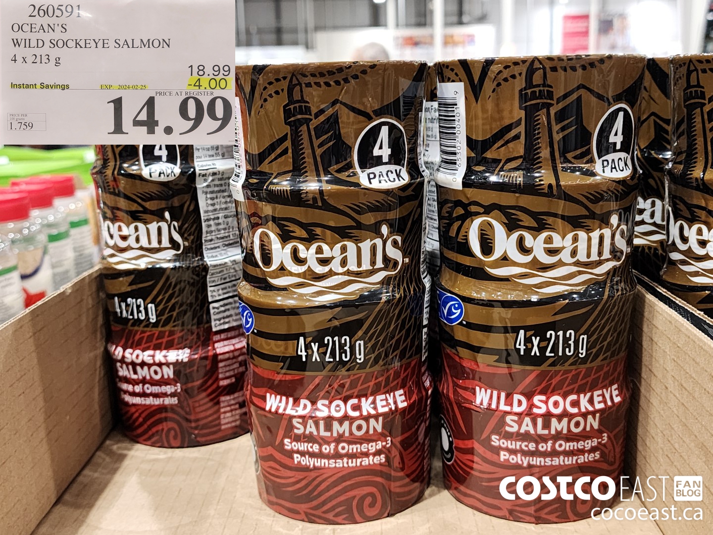 260591 OCEAN'S WILD SOCKEYE SALMON 4 x 213 G ($4.00 INSTANT SAVINGS EXPIRES ON 2024-02-25) $14.99