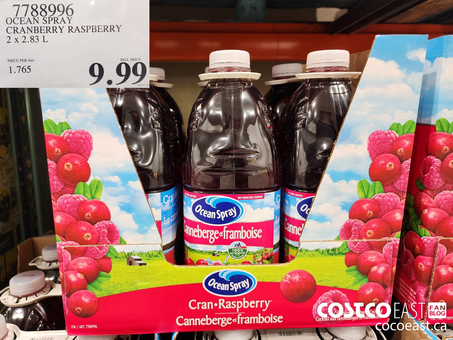 7788996 OCEAN SPRAY CRANBERRY RASPBERRY 2x 2.83 L $9.99