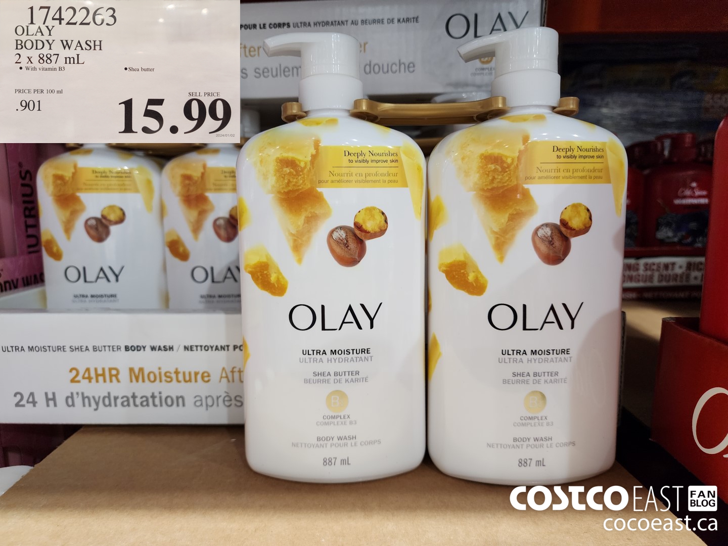 1742263 OLAY BODY WASH 2 X 887 mL $15.99